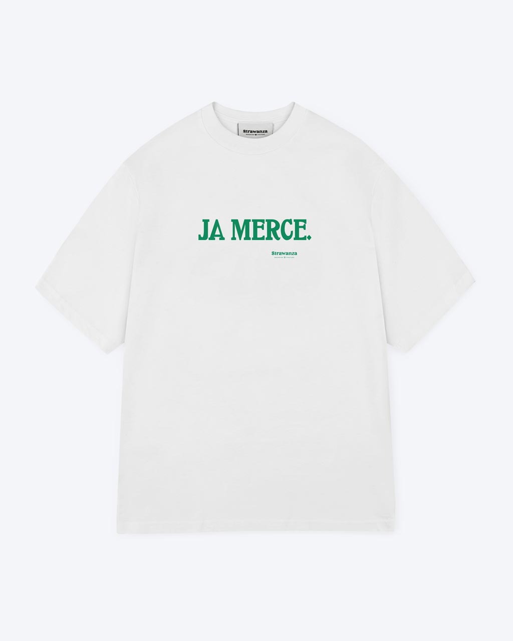 Ein weißes T-Shirt mit einem dunkelgrünen 