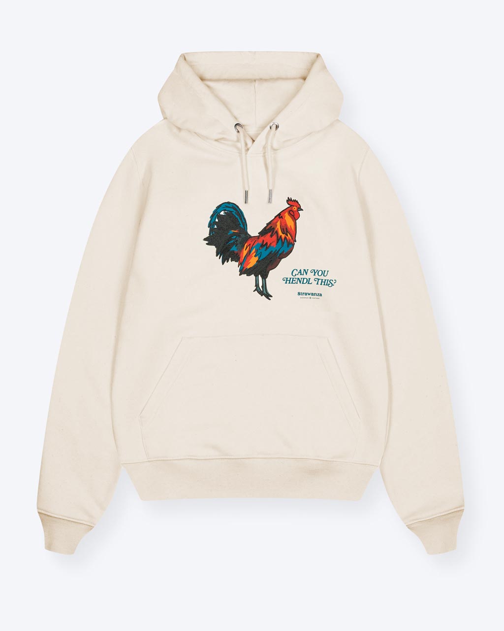 Entdecken Sie den stylischen 'CAN YOU HENDL THIS HOODIE' von Strawanza, ideal für Party-Abenteuer. Das Model präsentiert diesen trendigen beigen Hoodie im Fotostudio. Der Hoodie zeichnet sich durch sein starkes Motiv und den Siebdruck im Retro Stil aus. Perfekt für Berg- und Partyabenteuer. Hier am Produktbild zu sehen