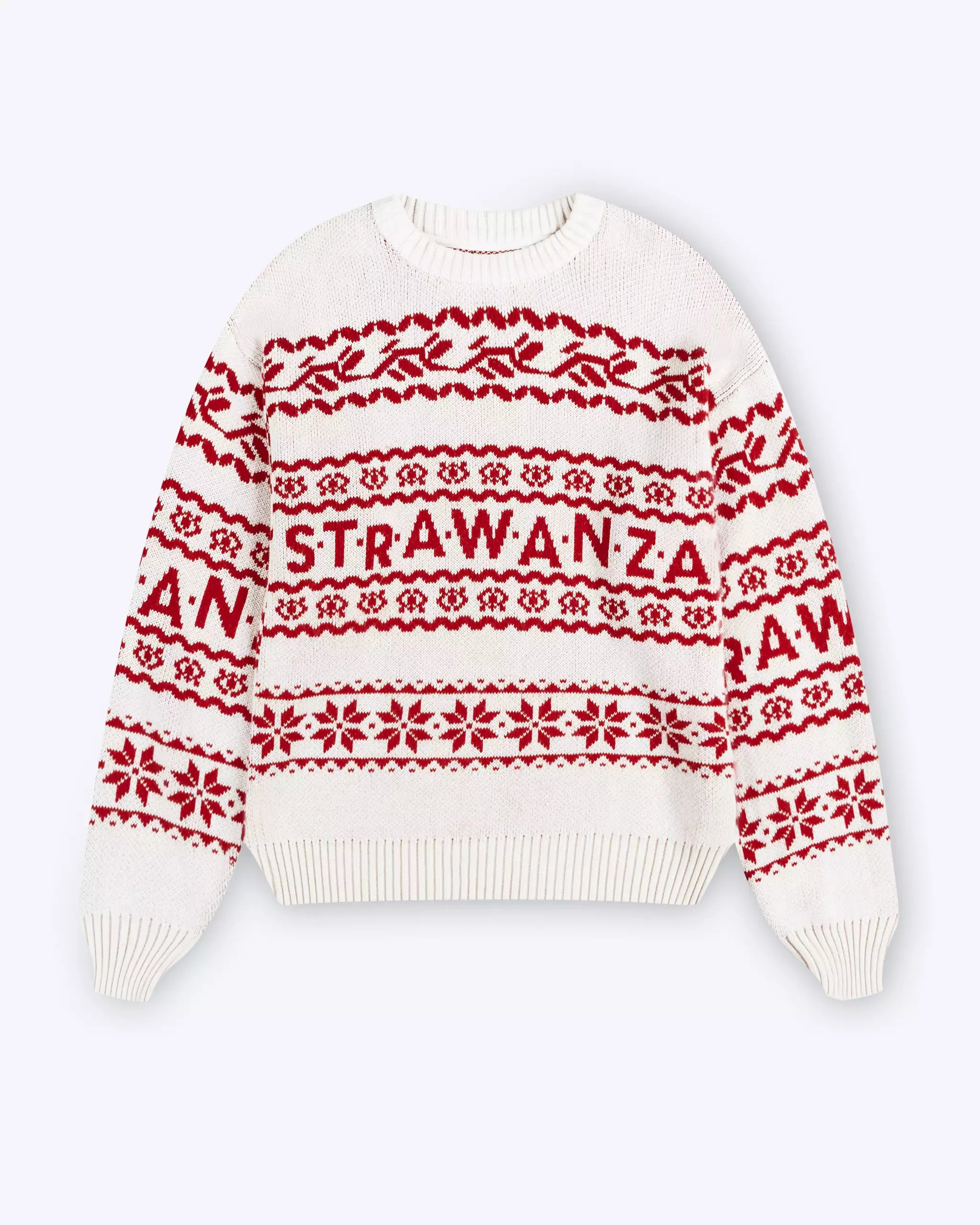Oversize Weisser Wollpulli Strickpullover Rot Weiß Muster