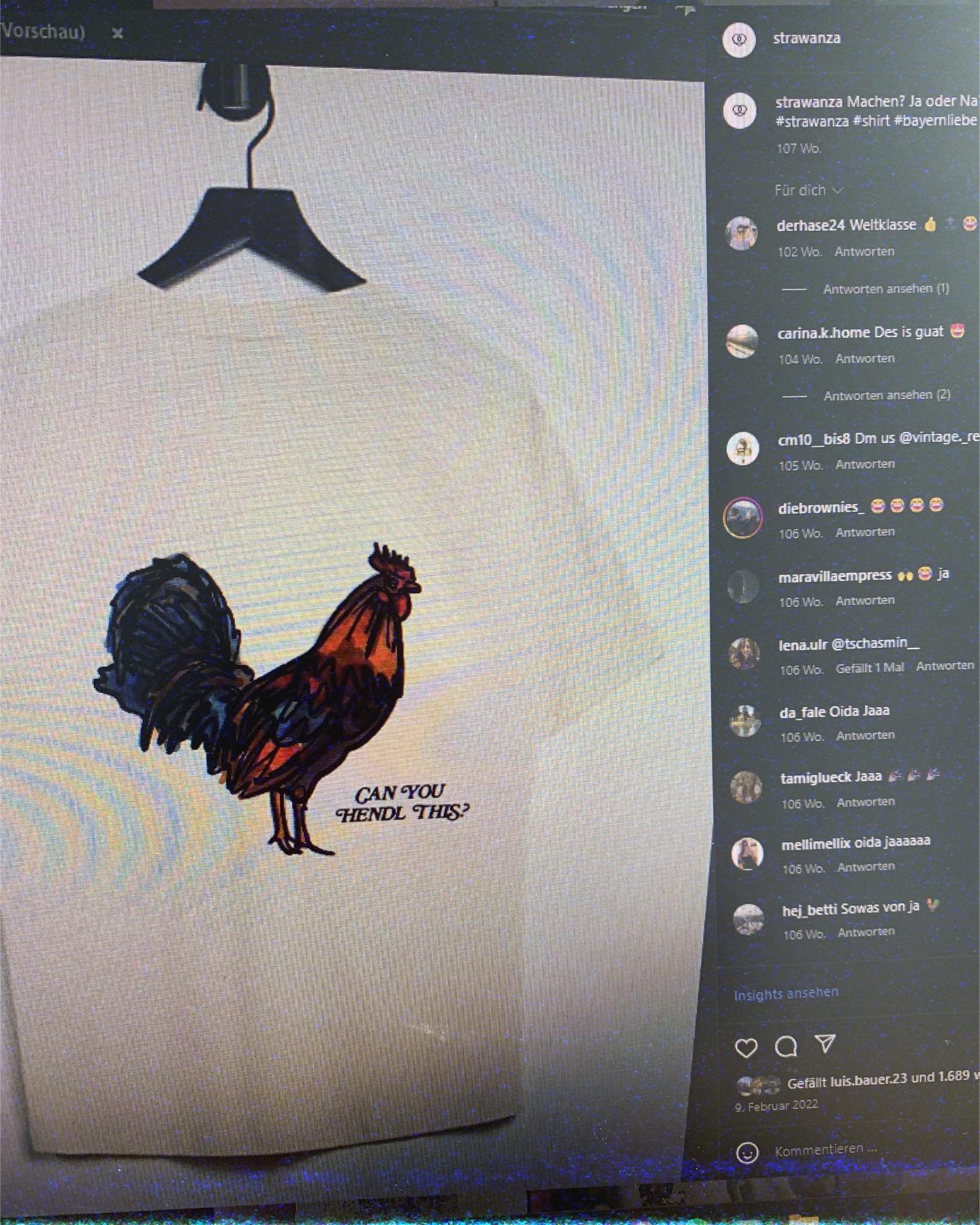 Foto von der Original Skizze des "Can you Hendl this" T-Shirts, das im Februar 2022 auf Instagram gepostet wurde.