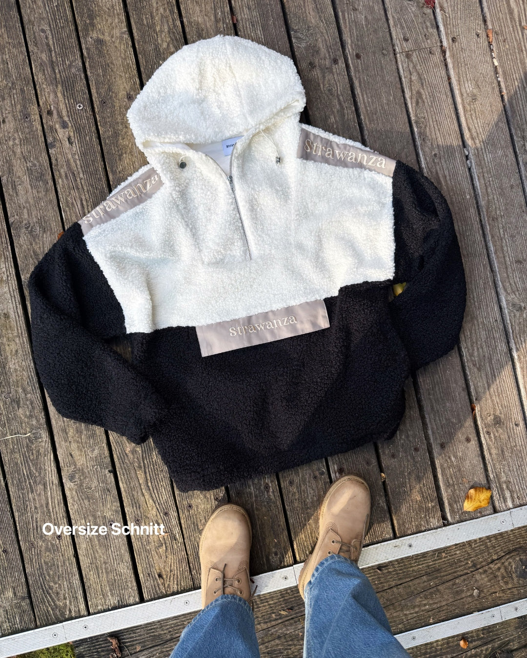 Fleece Sherpa Anorak Creme Schwarz