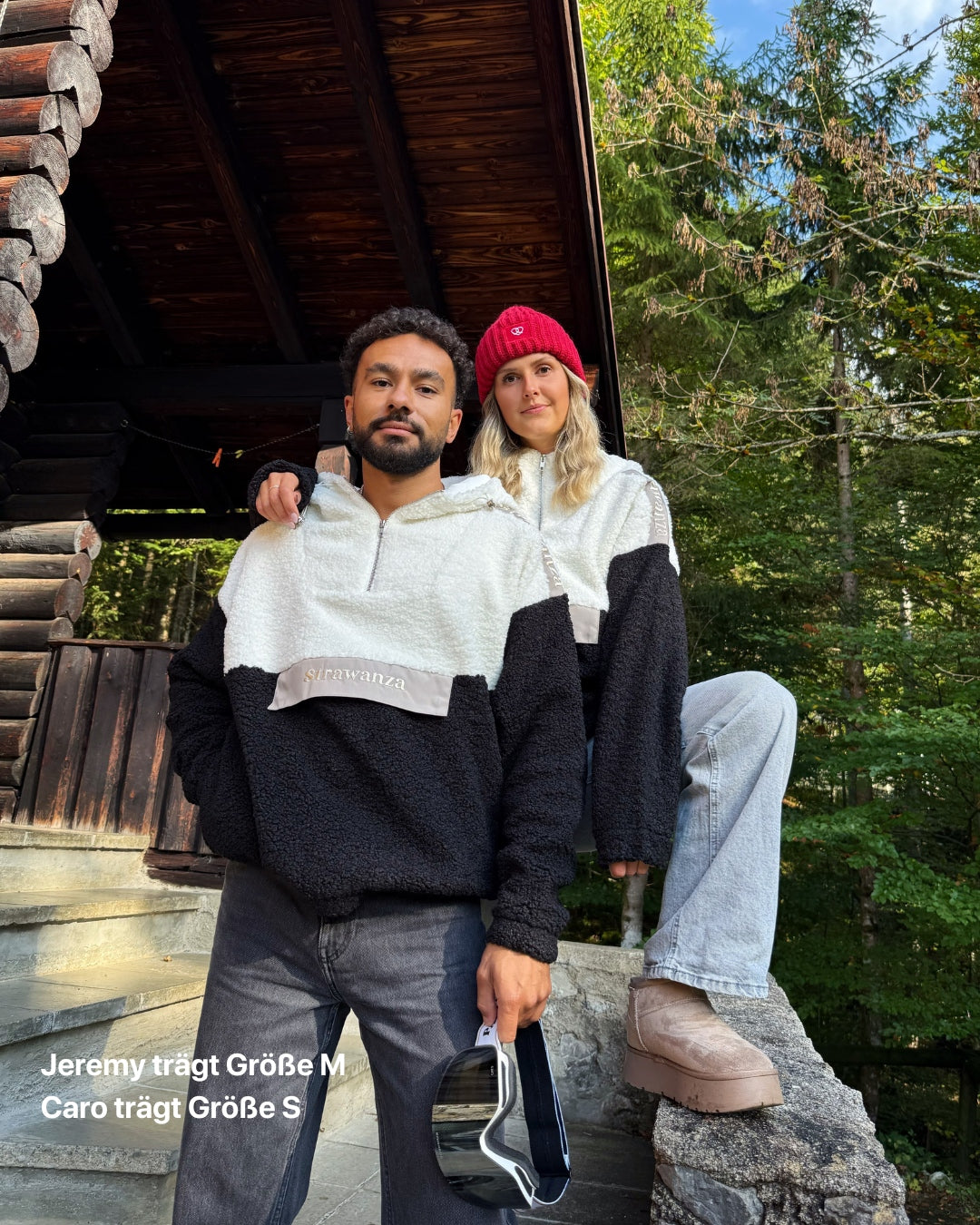 Fleece Sherpa Anorak Creme Schwarz